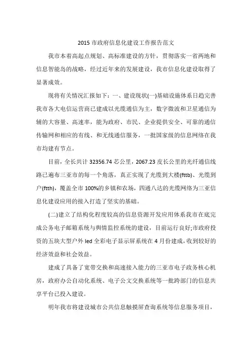 2015市政府信息化建设工作报告范文