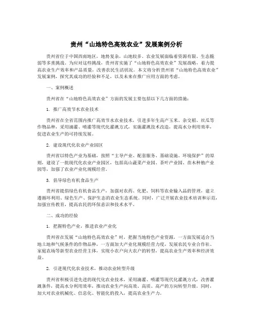 贵州“山地特色高效农业”发展案例分析