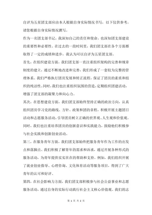 自评为五星团支部