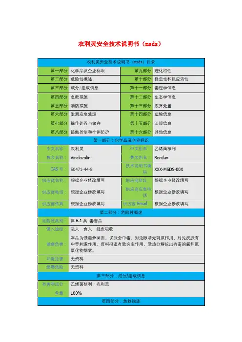 农利灵安全技术说明书(msds)