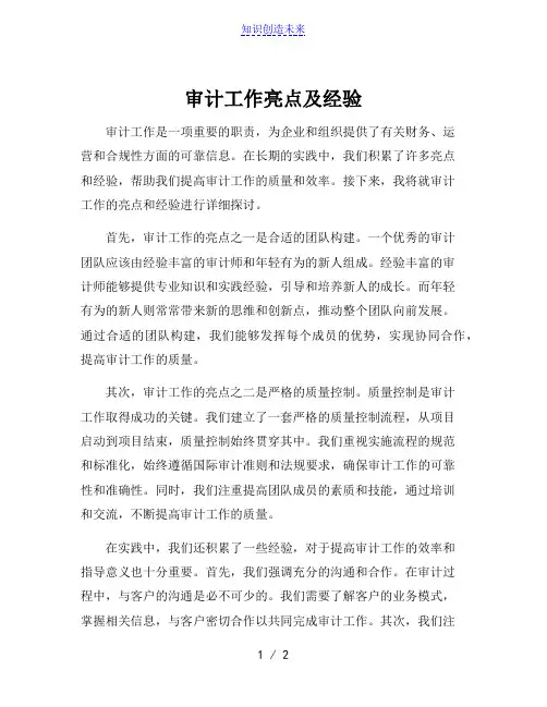 审计工作亮点及经验