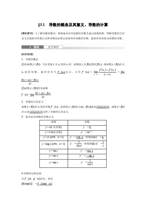 高考数学一轮专项复习讲义-导数的概念及其意义、导数的计算(北师大版)