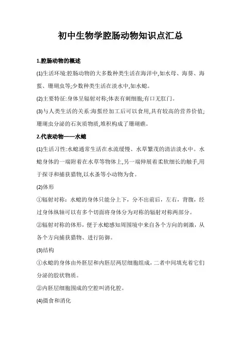 初中生物学腔肠动物知识点汇总
