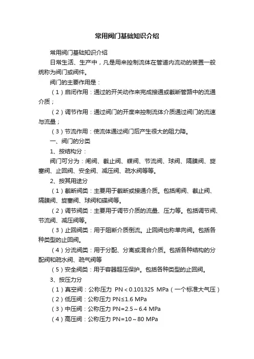 常用阀门基础知识介绍