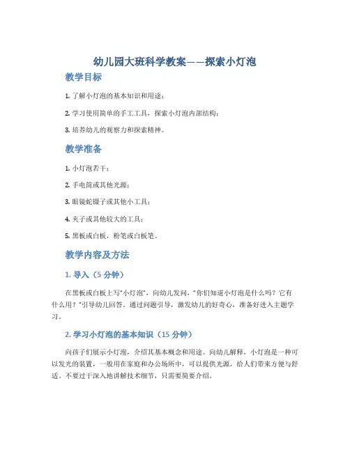 幼儿园大班科学教案《探索小灯泡》