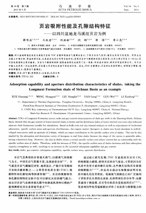 页岩吸附性能及孔隙结构特征——以四川盆地龙马溪组页岩为例