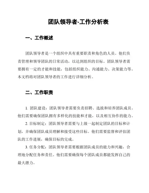 团队领导者-工作分析表