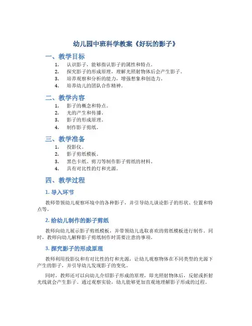 幼儿园中班科学教案《好玩的影子》