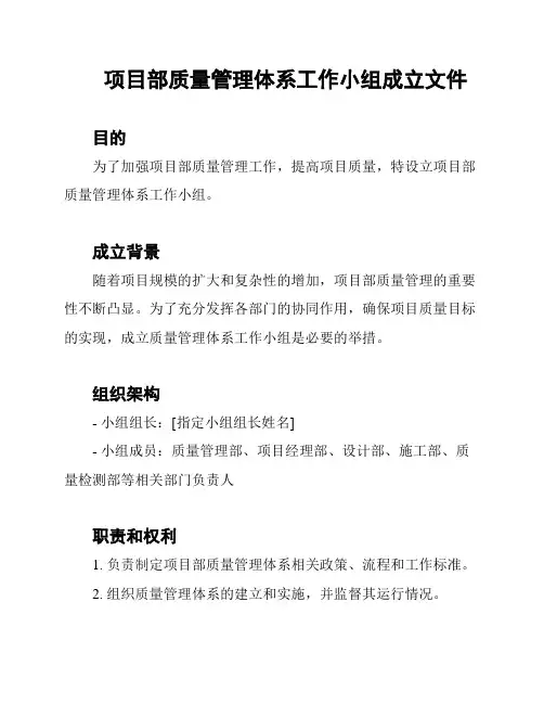 项目部质量管理体系工作小组成立文件