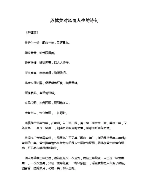 苏轼笑对风雨人生的诗句