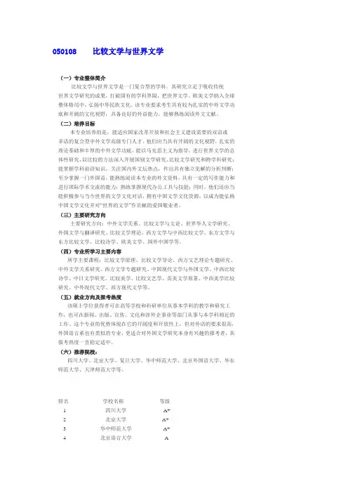 比较文学与世界文学排名