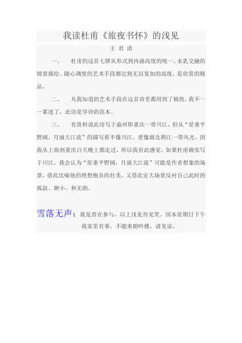 我读杜甫《旅夜书怀》的浅见
