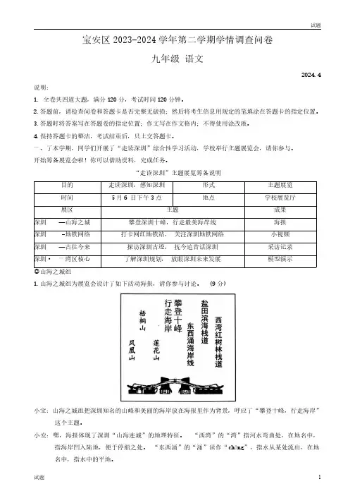 2024广东省深圳市宝安区中考初三二模语文试题及答案