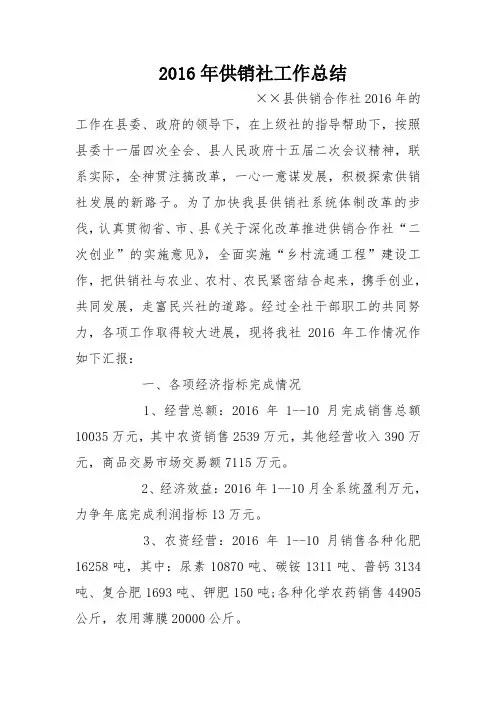 2016年供销社工作总结