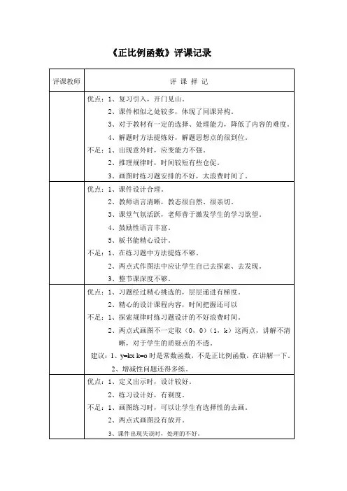 正比例函数评课记录