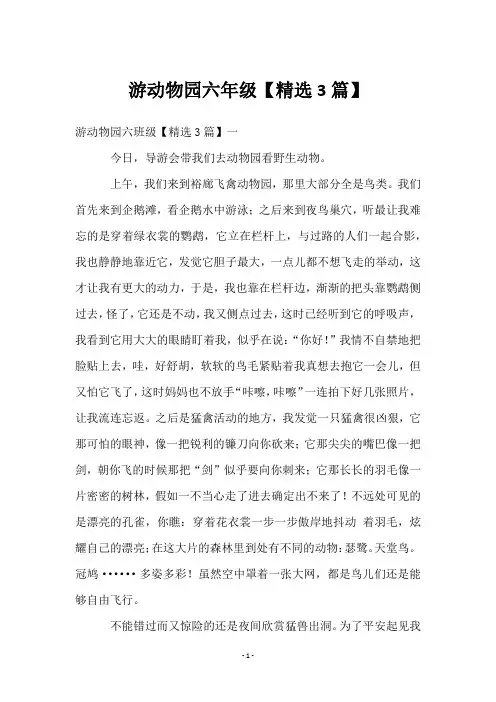 游动物园六年级【3篇】
