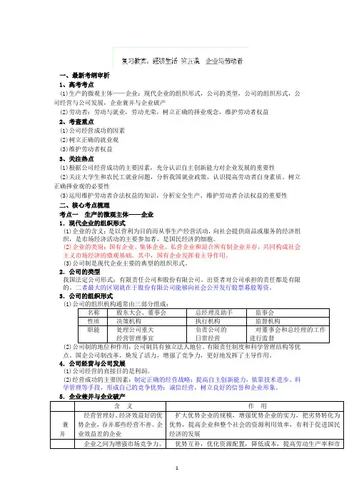 江苏省连云港市灌云县四队中学2013届高考政治复习教案《企业与劳动者》