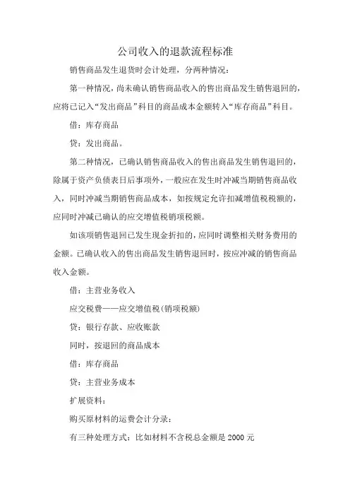 公司收入的退款流程标准