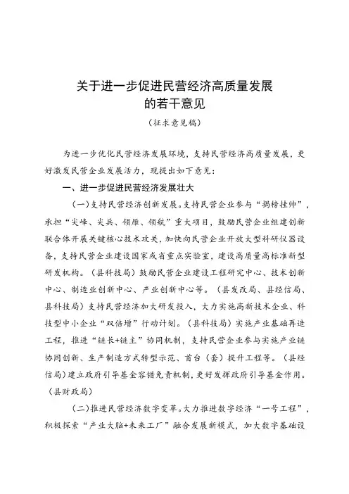 关于进一步促进民营经济高质量发展的若干意见