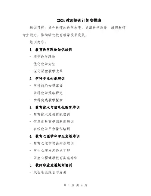 2024教师培训计划安排表