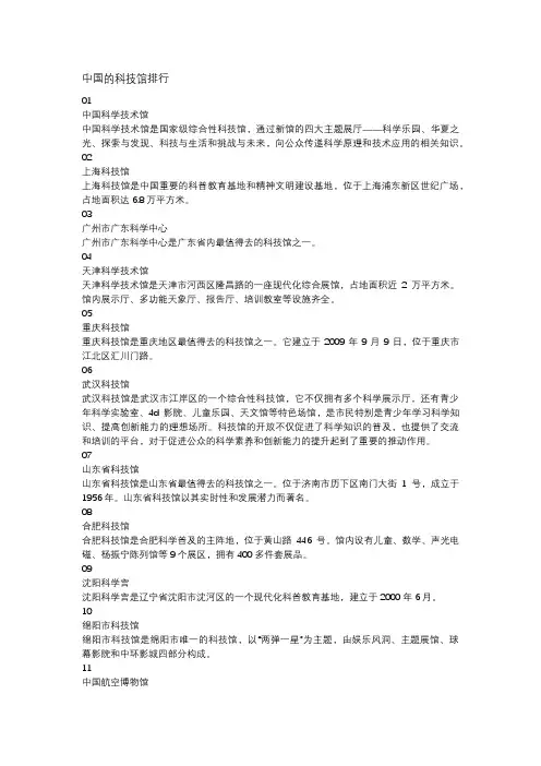 中国的科技馆排行