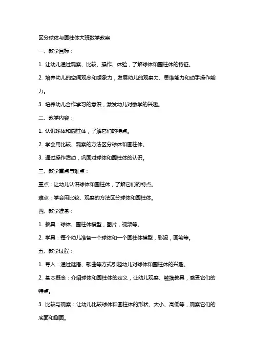 区分球体与圆柱体大班数学教案