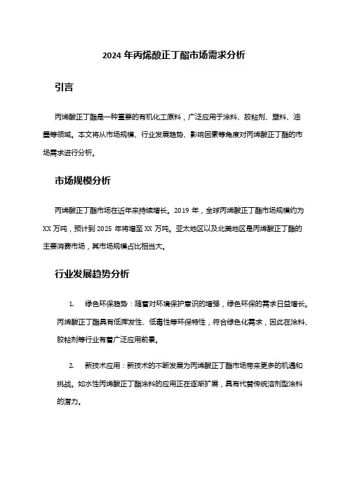 2024年丙烯酸正丁酯市场需求分析