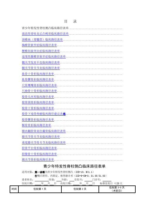 骨科临床路径表单汇总