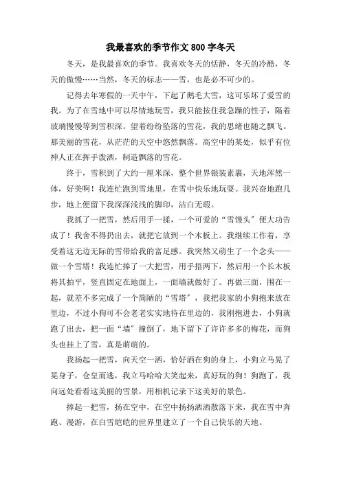 精选我最喜欢的季节作文800字冬天