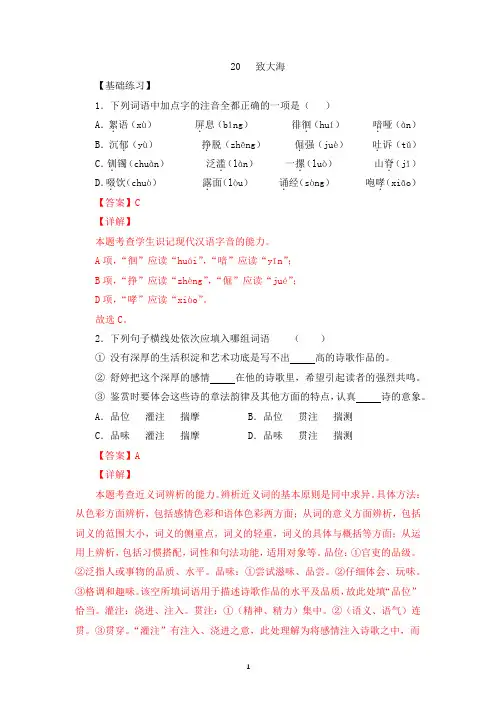 《致大海》练习(解析版)