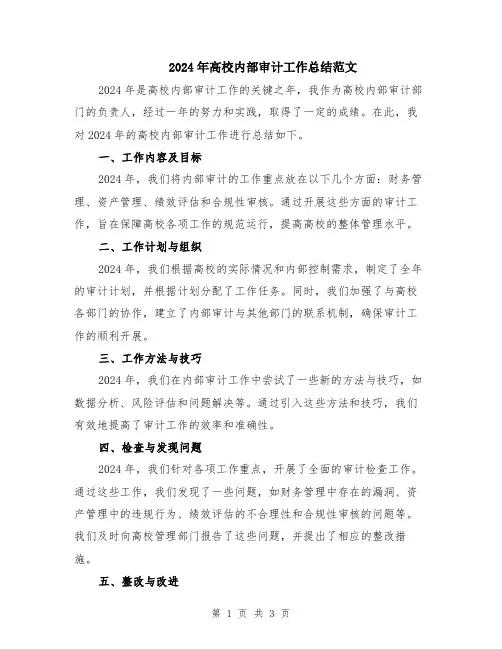 2024年高校内部审计工作总结范文