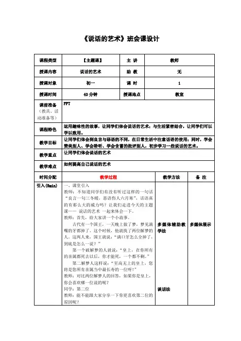 《说话的艺术》主题班会