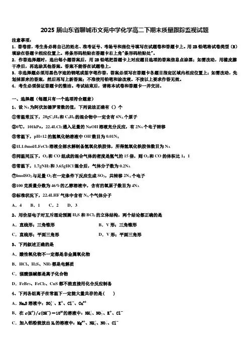 2025届山东省聊城市文苑中学化学高二下期末质量跟踪监视试题含解析