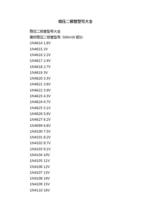 稳压二极管型号大全