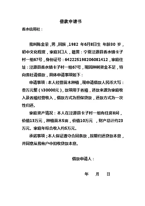 贷款申请书Microsoft Word 文档