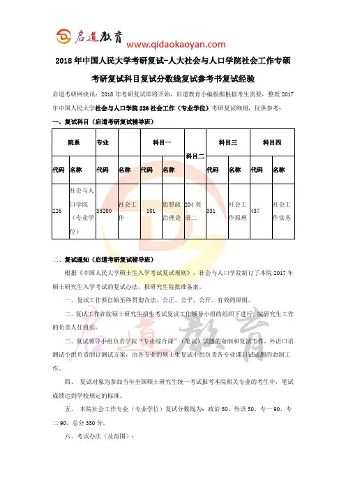 2018年中国人民大学考研复试-人大社会与人口学院社会工作专硕考研复试科目复试分数线复试参考书复试经验