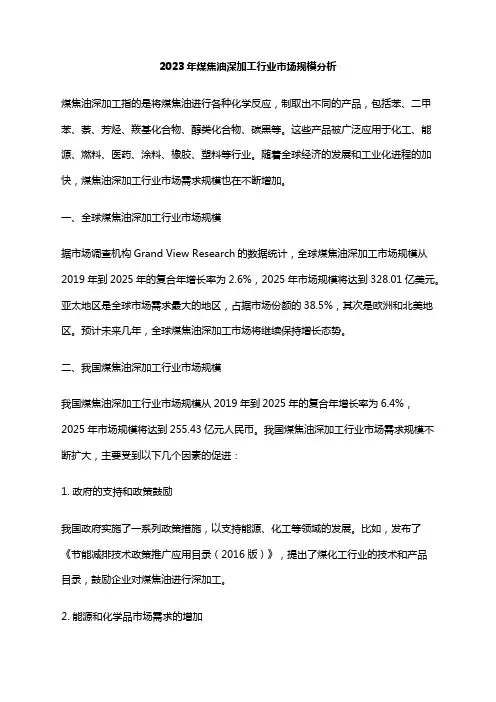 2023年煤焦油深加工行业市场规模分析
