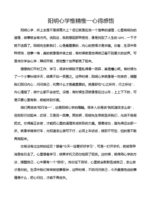 阳明心学惟精惟一心得感悟