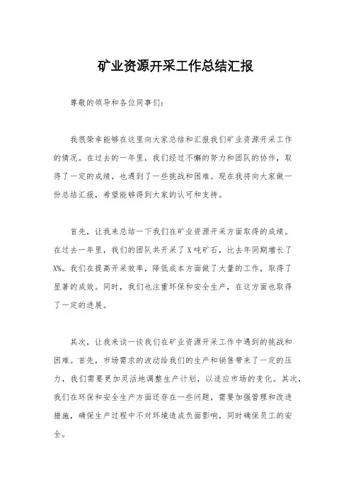 矿业资源开采工作总结汇报