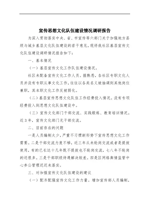 宣传思想文化队伍建设情况调研报告