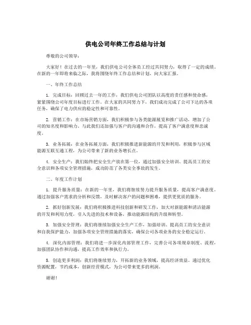 供电公司年终工作总结与计划