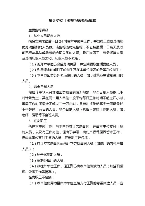 统计劳动工资年报表指标解释
