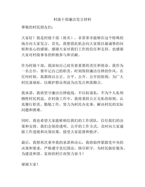 村级干部廉洁发言材料
