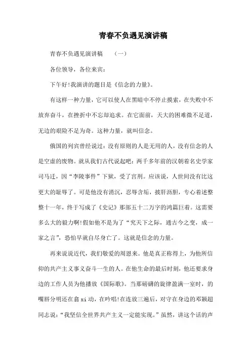 青春不负遇见演讲稿