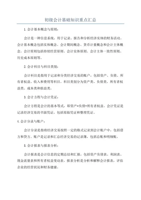 初级会计基础知识重点汇总
