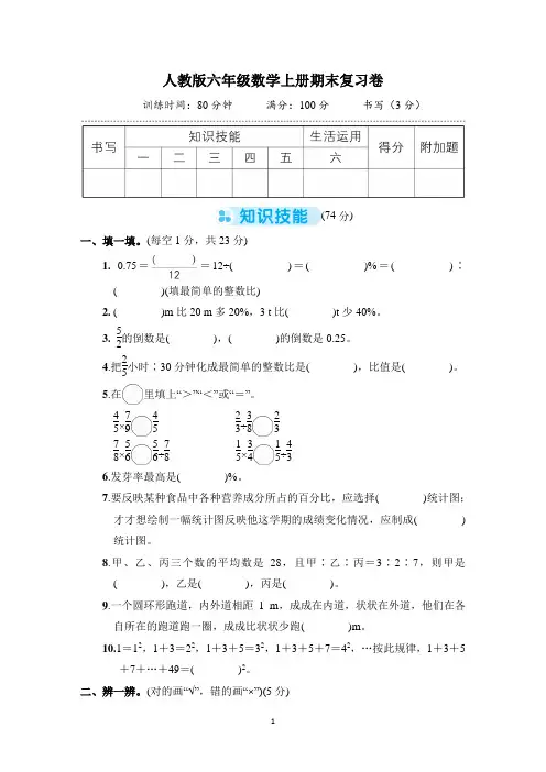 人教版六年级数学上册期末复习卷含答案