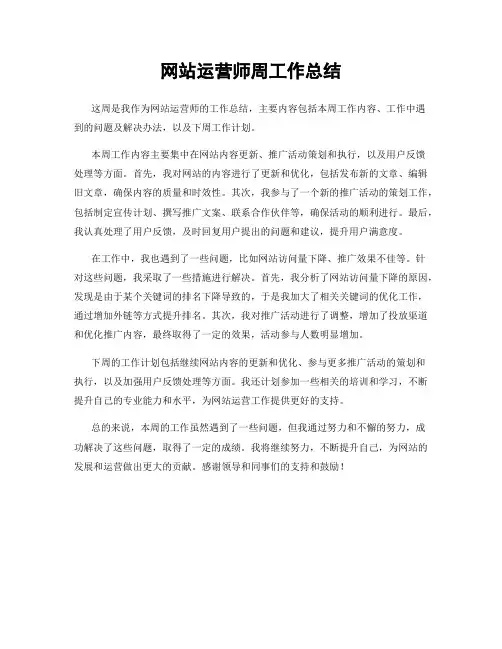 网站运营师周工作总结