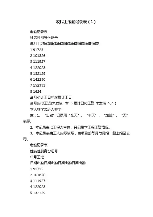 农民工考勤记录表（1）