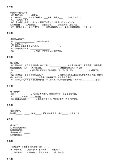 上海市松江区小升初语文基础知识精选集(2024版)
