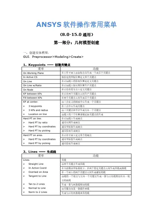 ANSYS操作常用菜单(中英文对照)